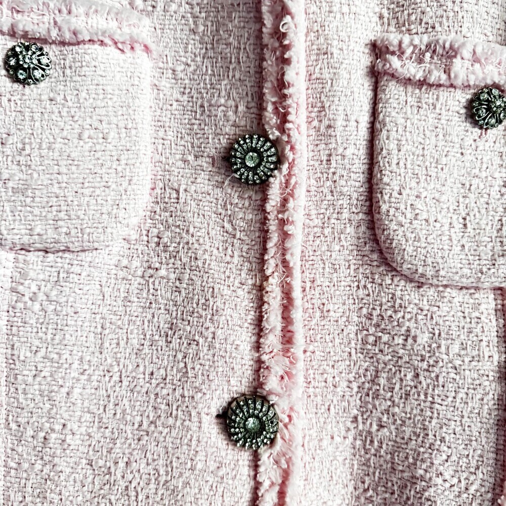 Zara Pink Tweed Textured Rhinestone Button Jacket M - Picture 3 of 7